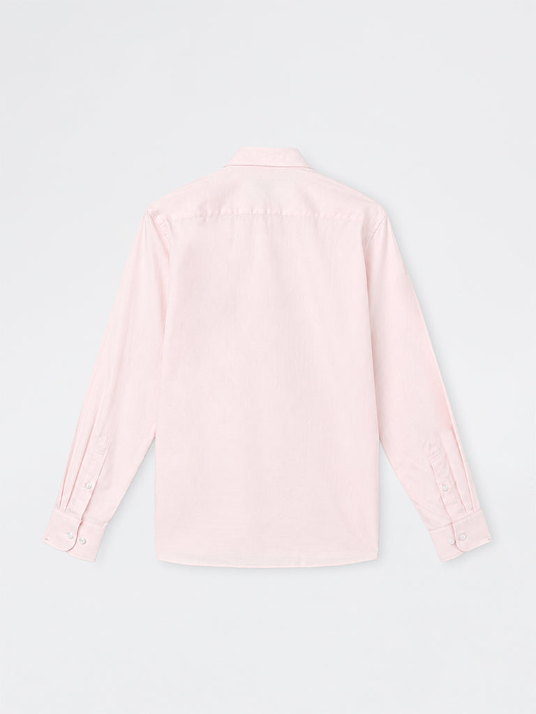 WES Formals Light Pink Solid Slim-Fit Cotton Shirt