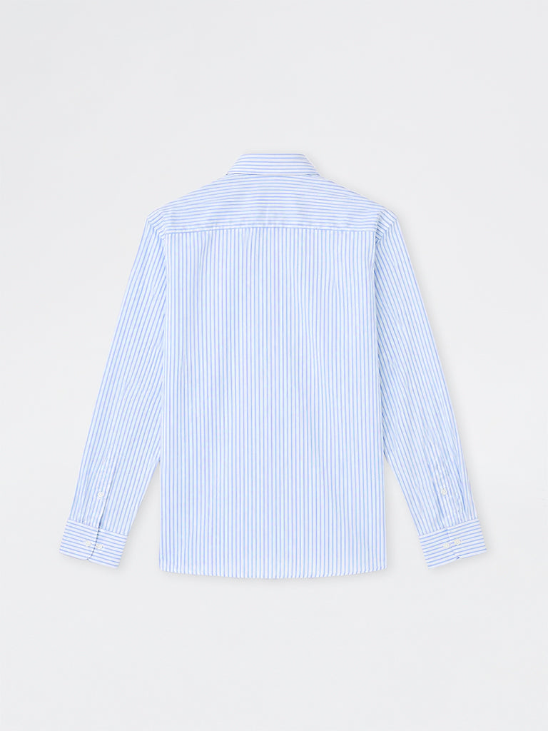 WES Formals Light Blue Striped Slim-Fit Cotton Shirt