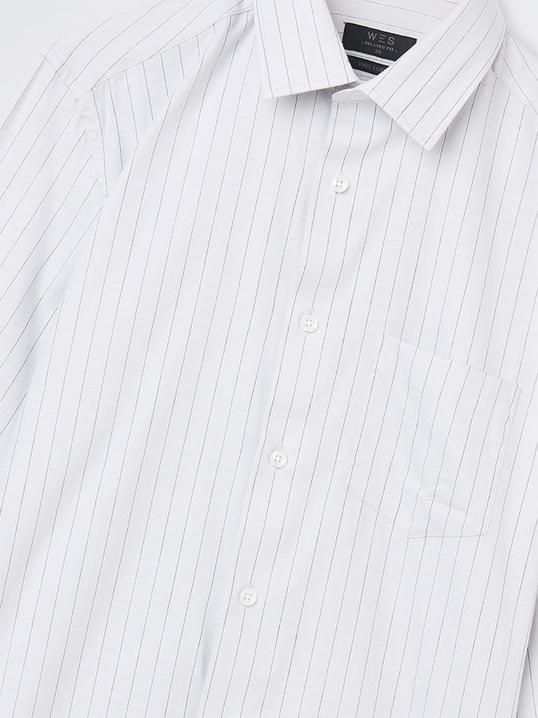 WES Formals Grey Pinstriped Relaxed-Fit Cotton Shirt
