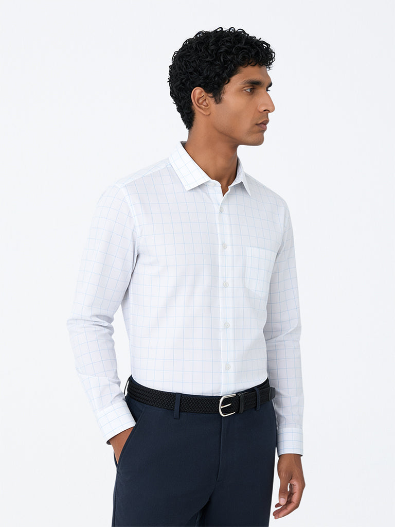 WES Formals White Checkered Relaxed-Fit Cotton Shirt
