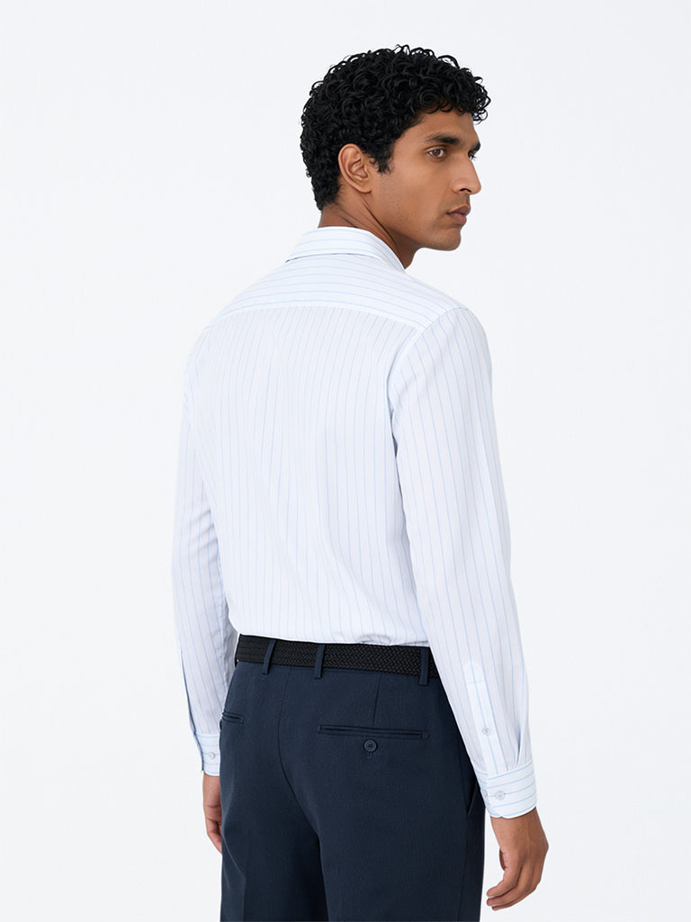 WES Formals White Striped Relaxed-Fit Cotton Shirt