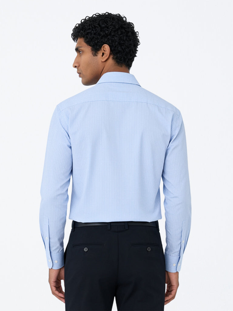 WES Formals Blue Checkered Slim-Fit Cotton Shirt