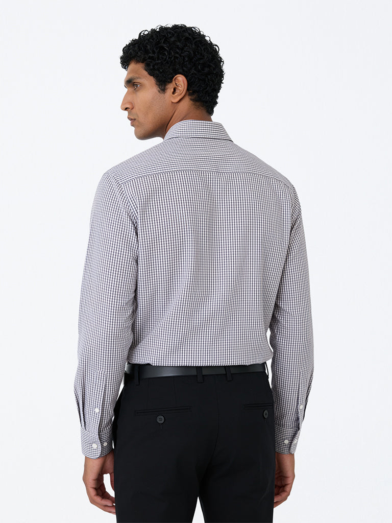 WES Formals Dark Grey Checkered Slim-Fit Cotton Shirt