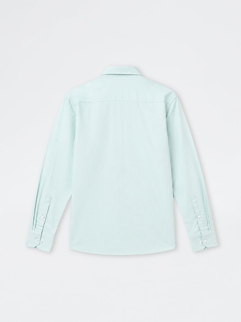 WES Formals Mint Solid Slim-Fit Cotton Shirt