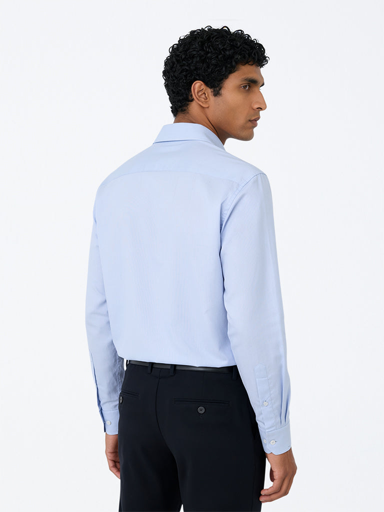 WES Formals Light Blue Solid Relaxed-Fit Cotton Shirt