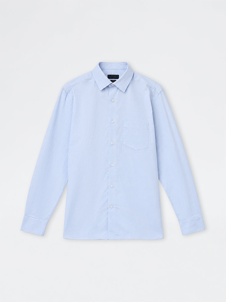 WES Formals Light Blue Solid Relaxed-Fit Cotton Shirt
