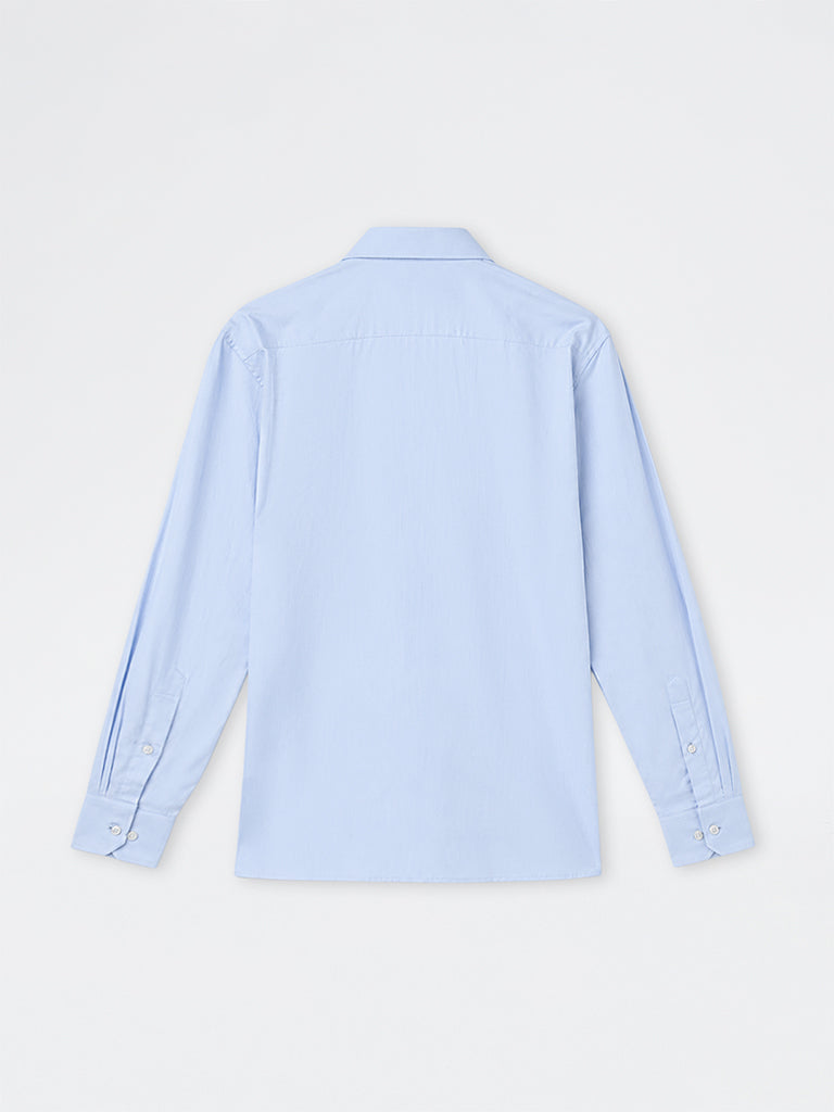 WES Formals Light Blue Solid Relaxed-Fit Cotton Shirt