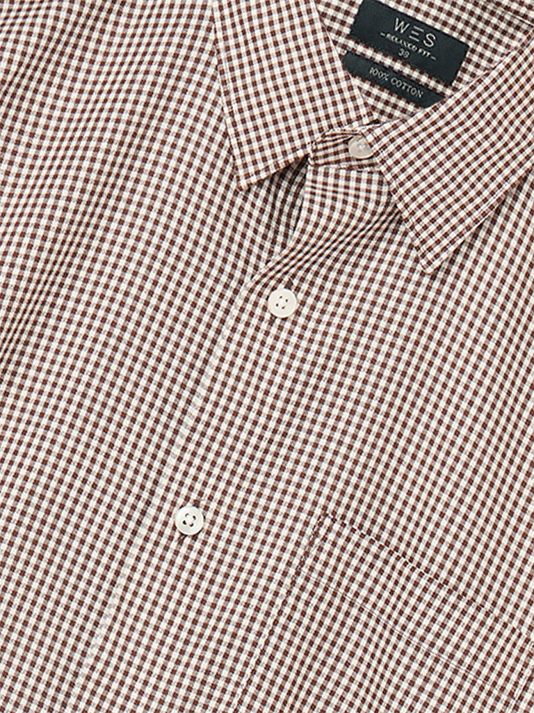 WES Formals Brown Checks Pattern Relaxed-Fit Cotton Shirt