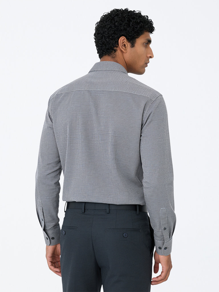 WES Formals Black Houndstooth Pattern Relaxed-Fit Cotton Shirt