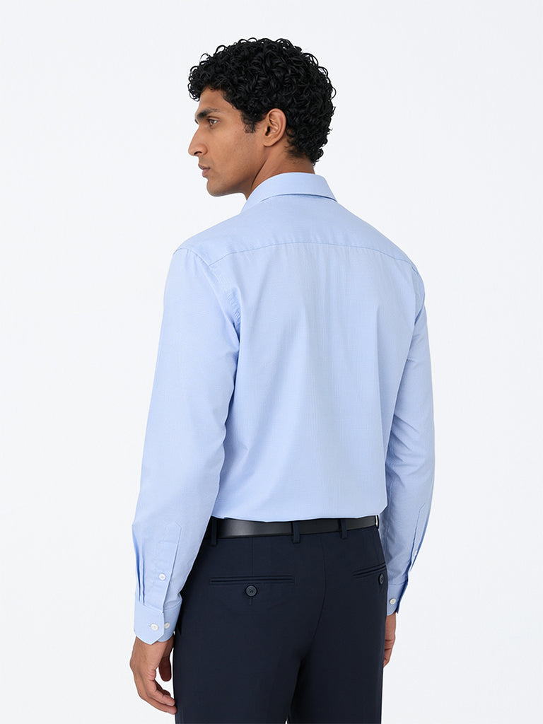WES Formals Light Blue Solid Relaxed-Fit Cotton Shirt