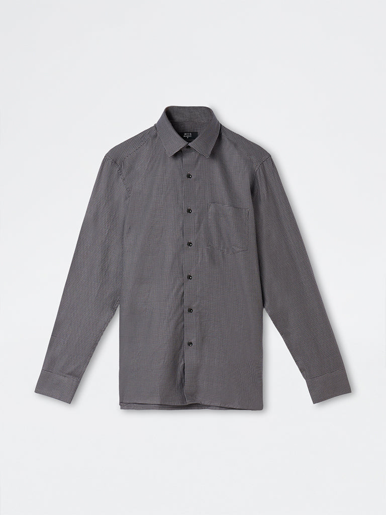 WES Formals Charcoal Houndstooth Checkered Slim-Fit Cotton Shirt
