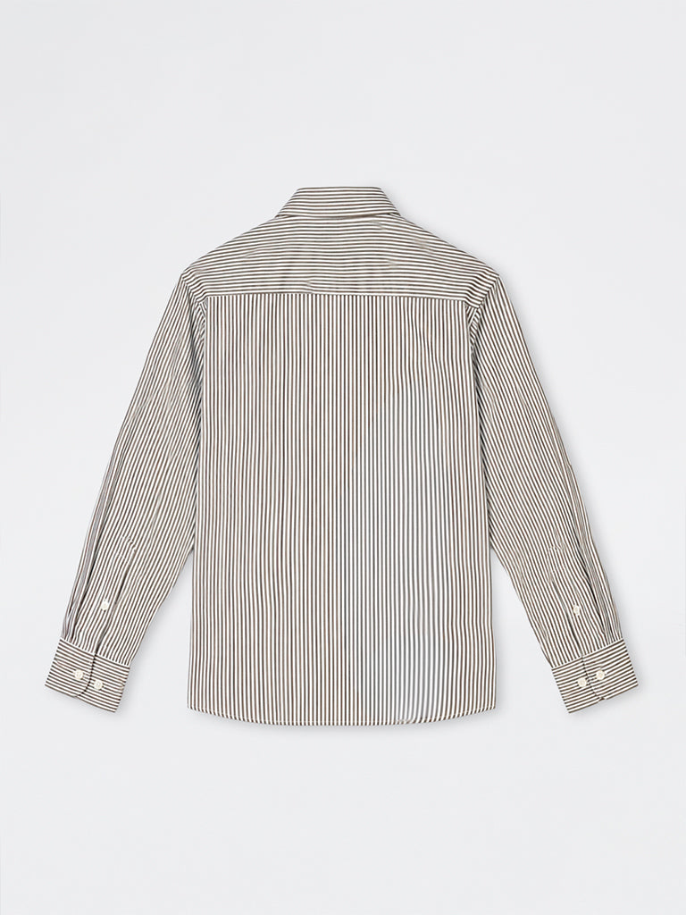 WES Formals Olive Striped Slim-Fit Cotton Shirt