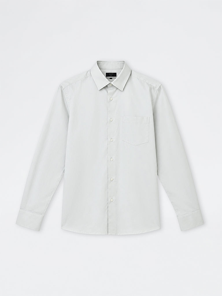 WES Formals Light Grey Solid Slim-Fit Cotton Shirt