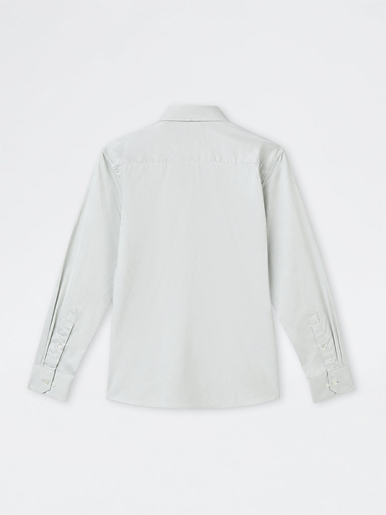 WES Formals Light Grey Solid Slim-Fit Cotton Shirt