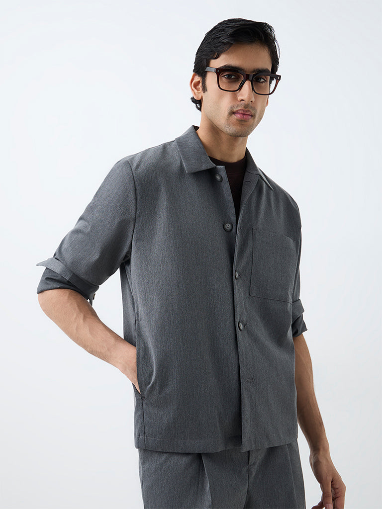 WES Formals Charcoal Solid Slim-Fit Jacket