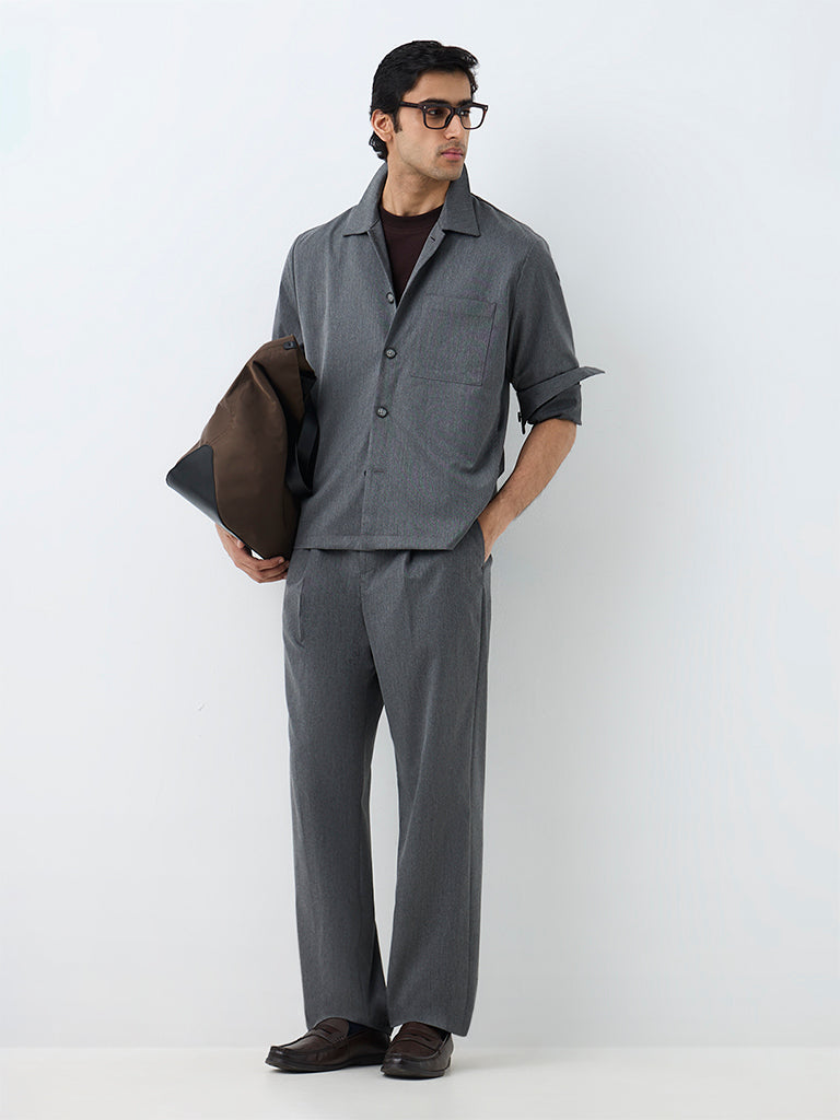 WES Formals Charcoal Solid Slim-Fit Jacket