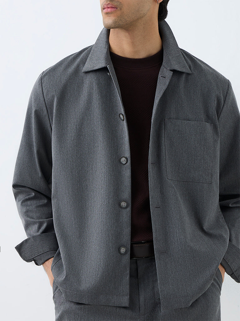 WES Formals Charcoal Solid Slim-Fit Jacket
