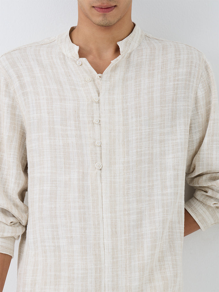 Kala by ETA Light Beige Striped Relaxed-Fit Cotton-Blend Kurta
