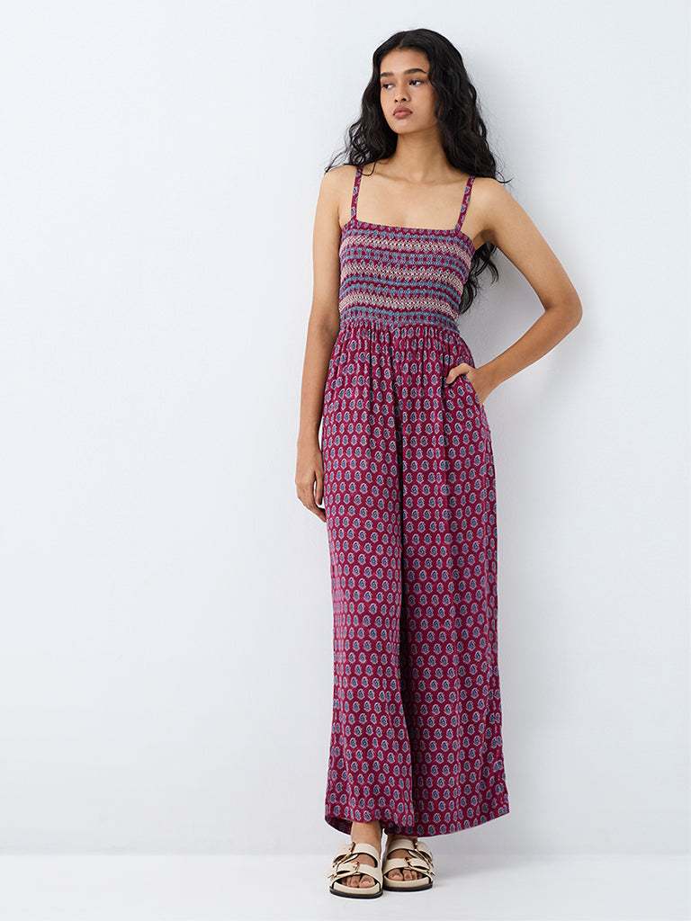 Bombay Paisley Wine Paisley Printed Jumpsuit