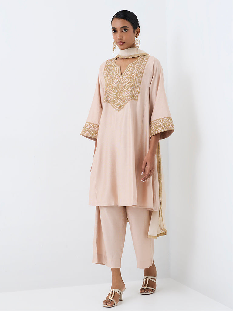 Vark Dusty Pink Paisley Embroidered A-Line Ethnic Set