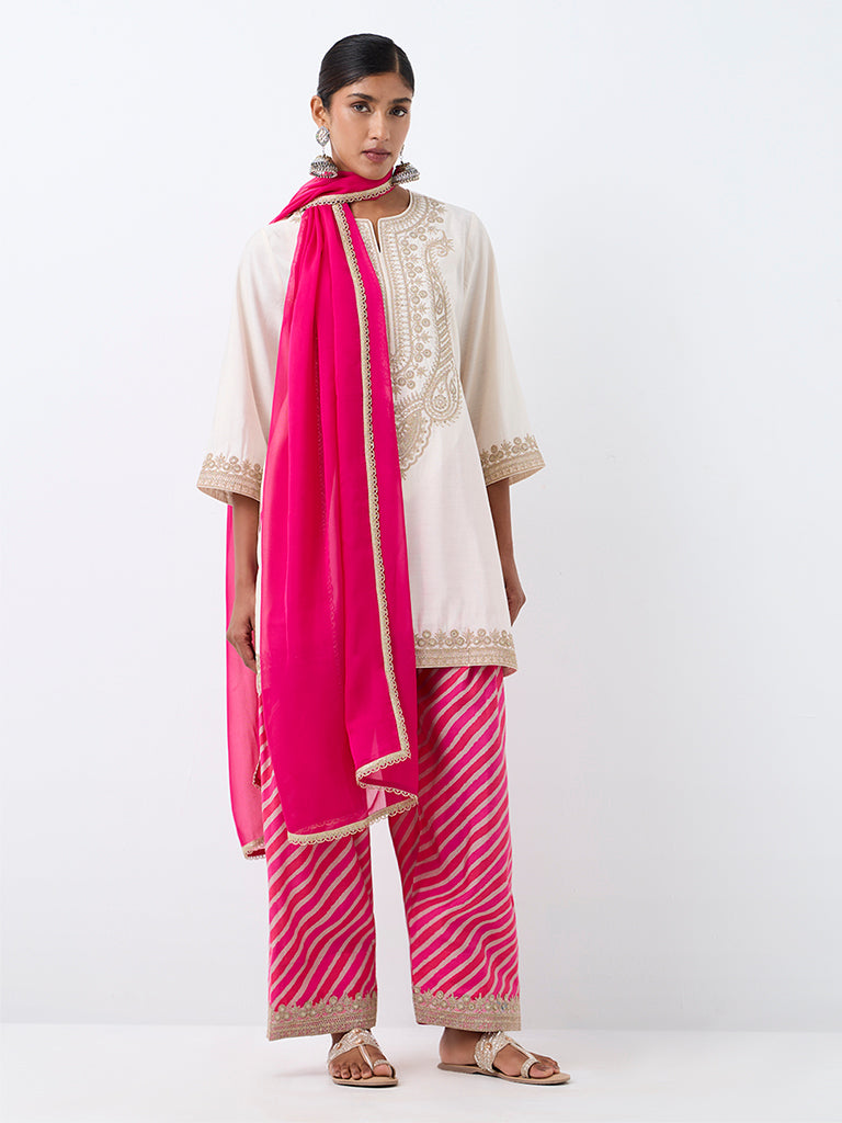 Vark Ivory Paisley Embroidered Straight Ethnic Set