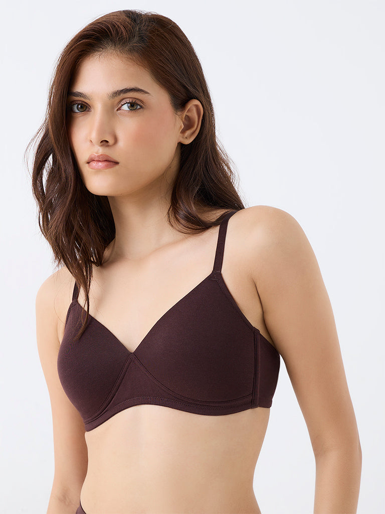 Wunderlove Dark Brown Padded Cotton-Blend Bra