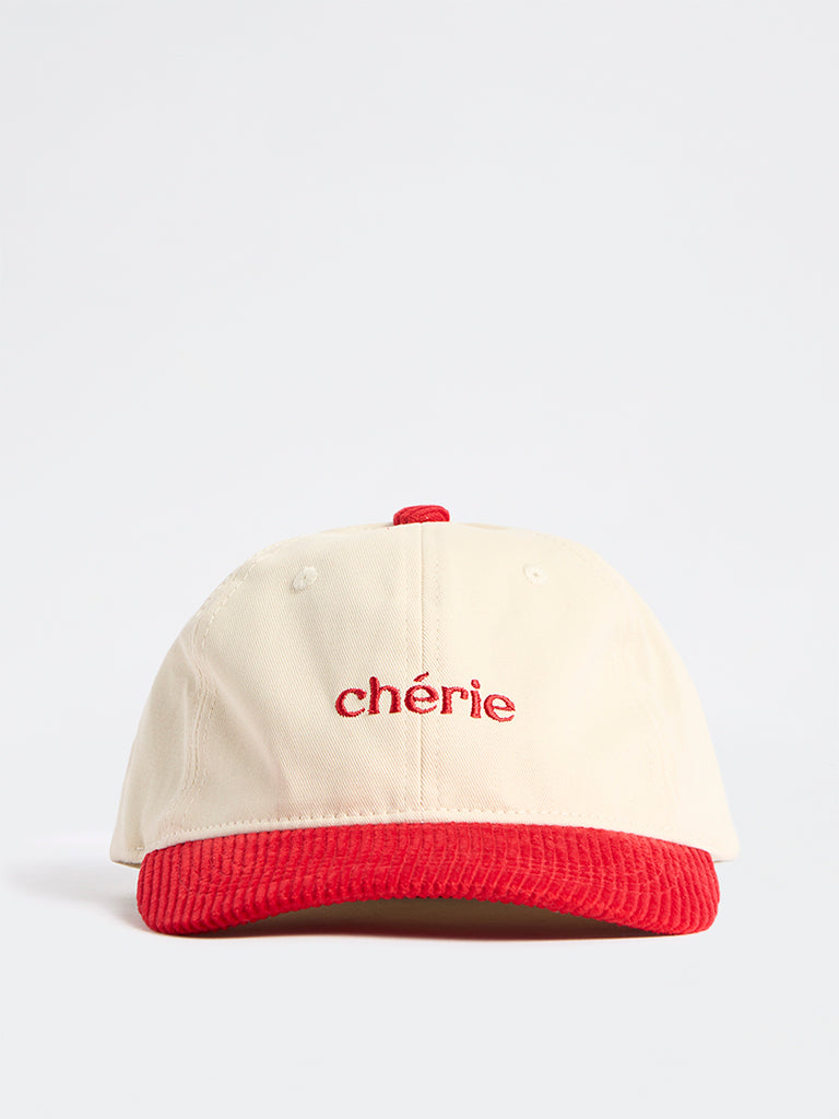 Wunderlove Cream Text Embroidered Cotton Cap