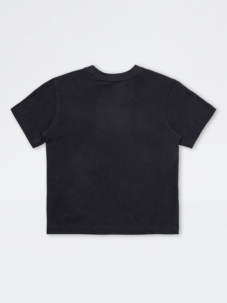 Boys Black Printed Cotton T-Shirt