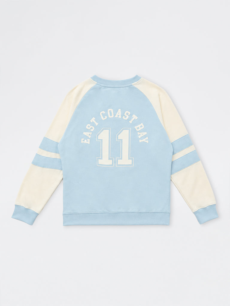 Boys Light Blue Colour-Blocked Cotton-Blend Sweatshirt