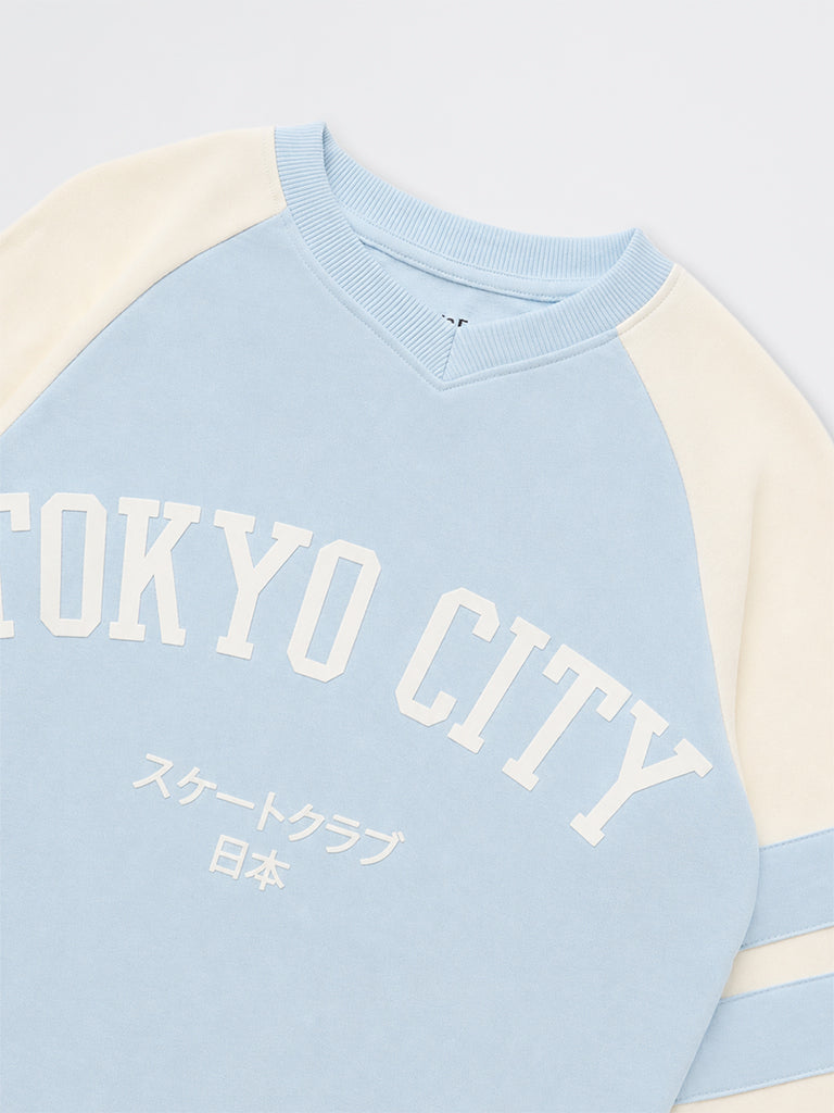 Boys Light Blue Colour-Blocked Cotton-Blend Sweatshirt