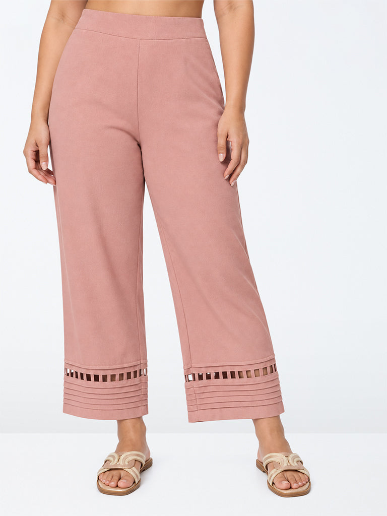 Diza Dusty Pink Pintuck-Detail Cotton-Blend Pants