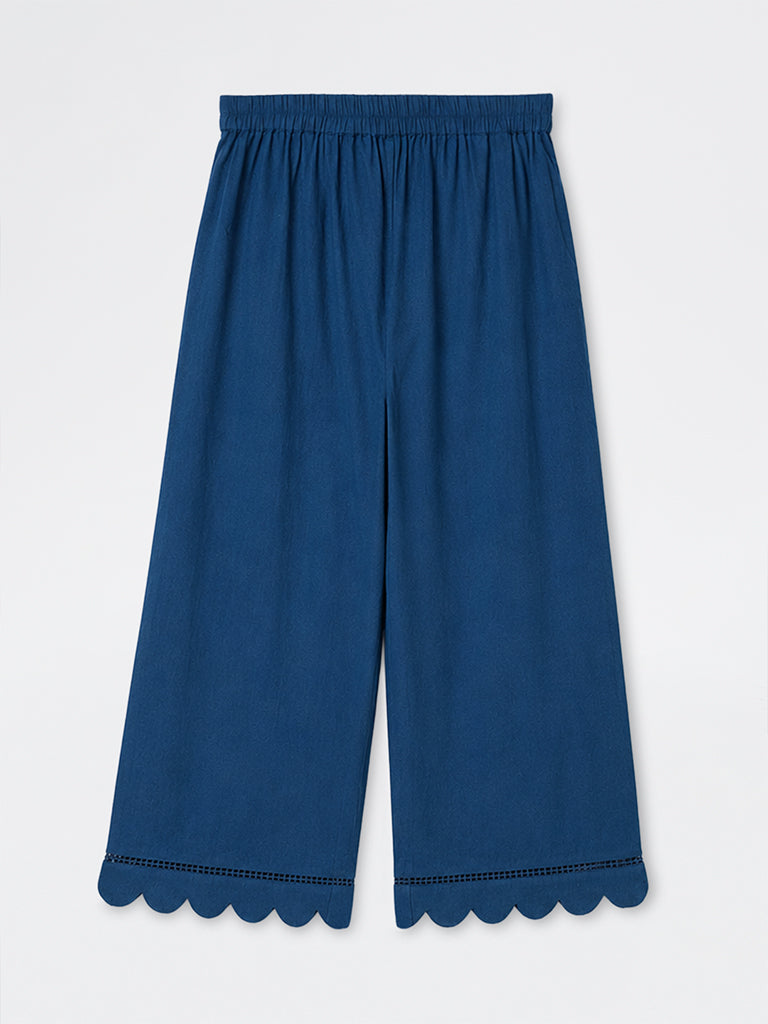 Diza Indigo Scalloped-Detail Cotton Pants