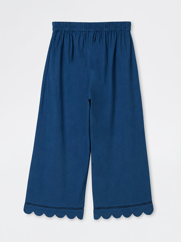 Diza Indigo Scalloped-Detail Cotton Pants