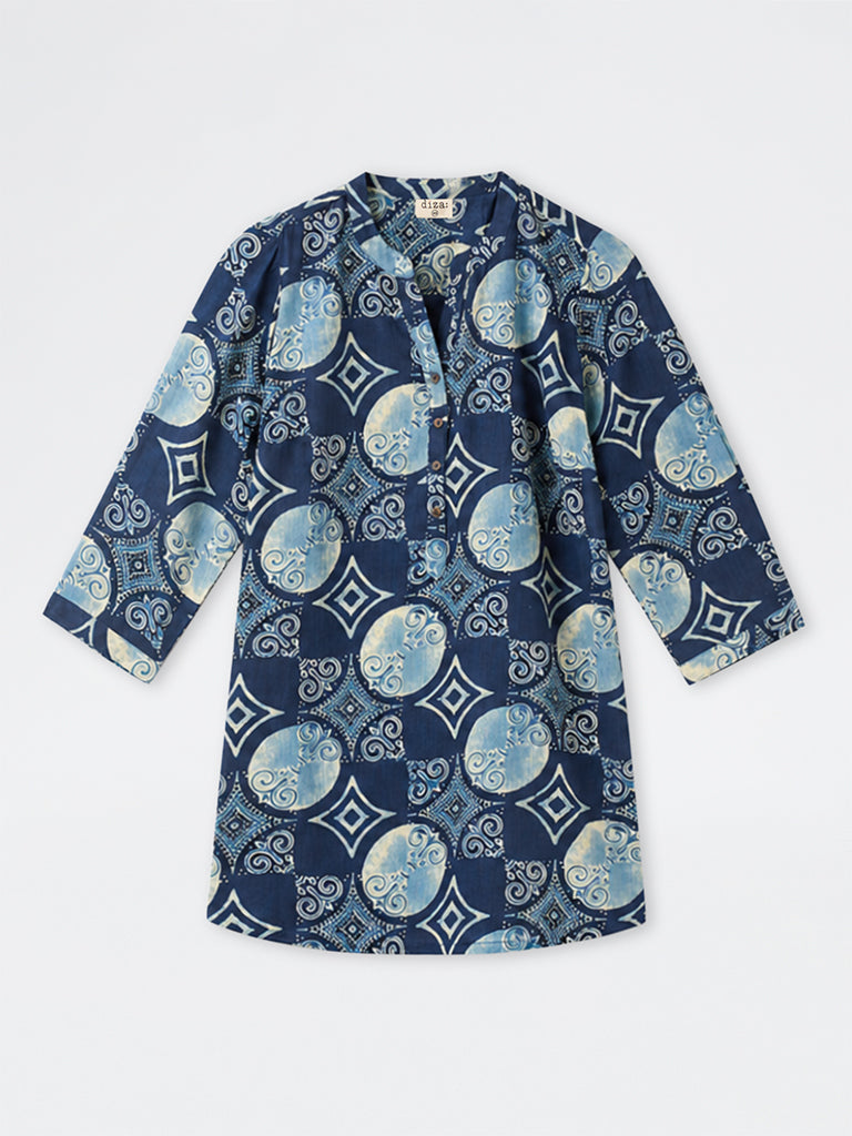 Diza Blue Kalamkari Printed Tunic
