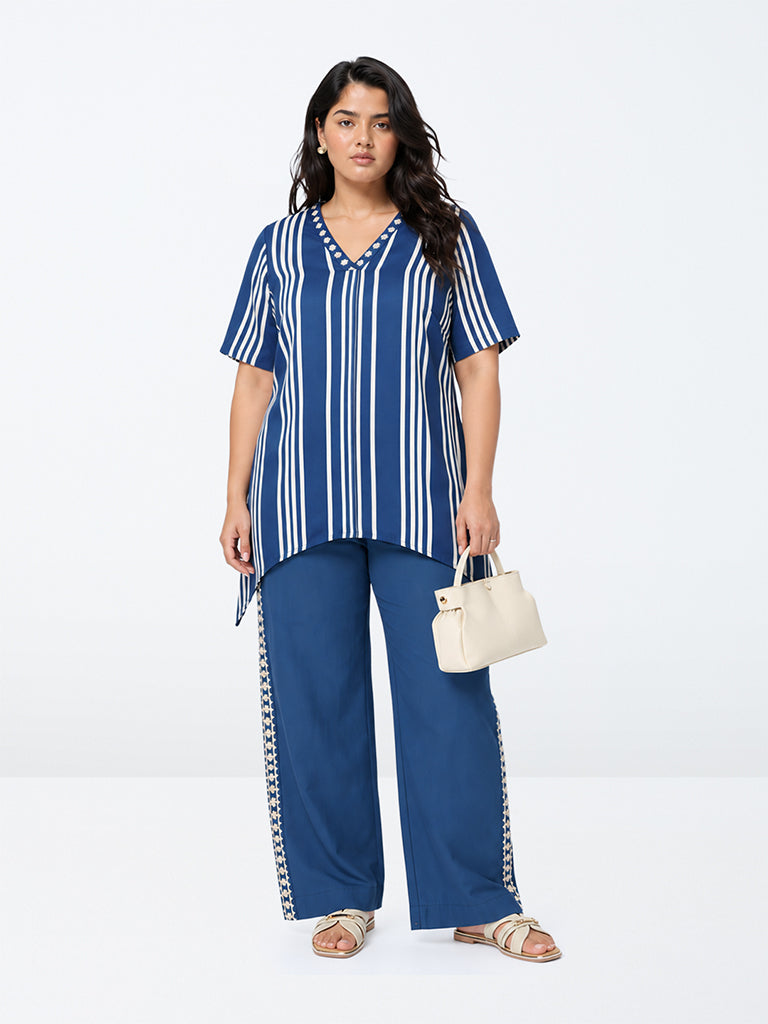 Diza Blue Striped Printed Tunic