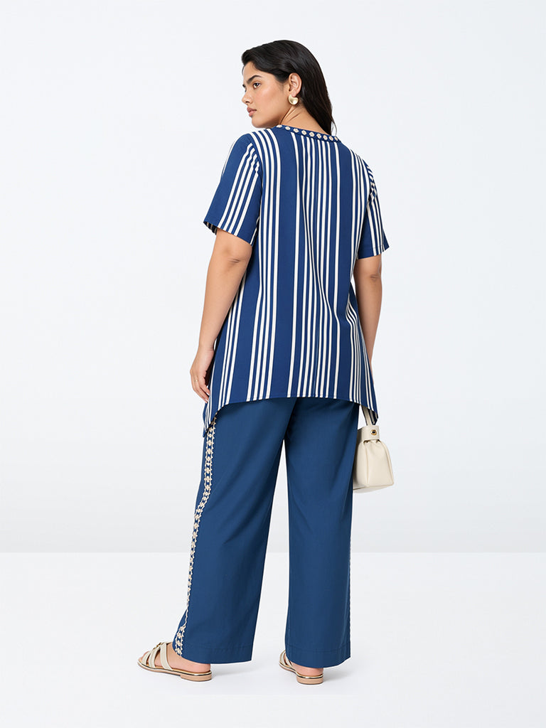 Diza Blue Striped Printed Tunic