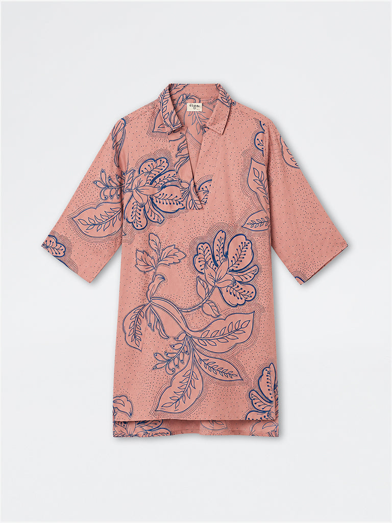 Diza Dusty Pink Floral Printed High-Low Tunic