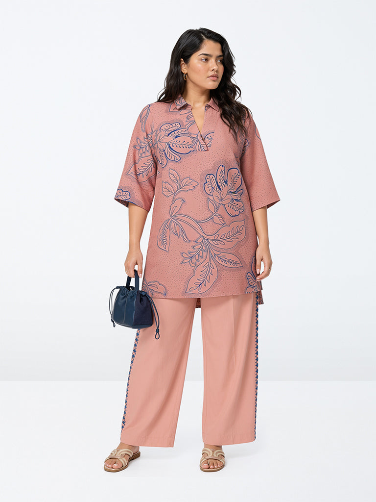 Diza Dusty Pink Floral Printed High-Low Tunic
