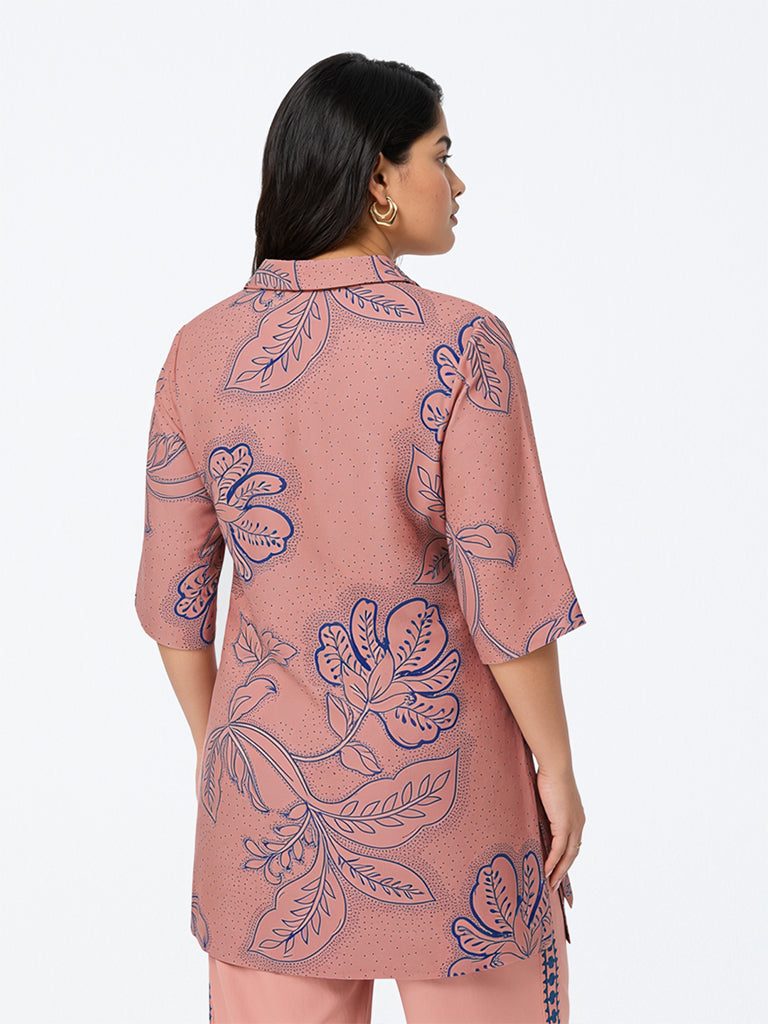 Diza Dusty Pink Floral Printed High-Low Tunic