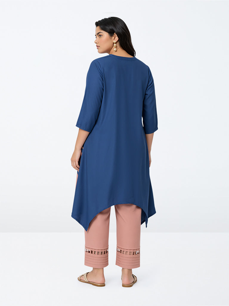 Diza Indigo Floral Printed Asymmetrical Kurta