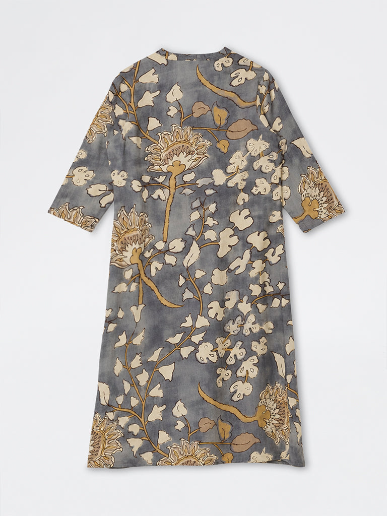 Diza Grey Floral Printed A-Line Kurta