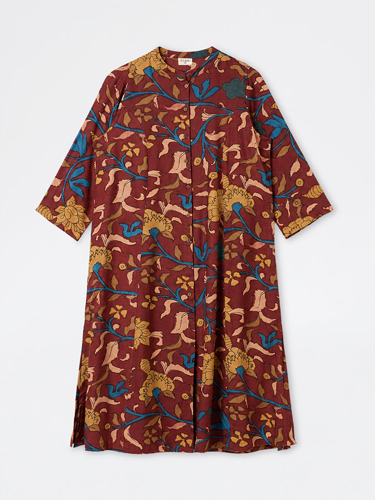 Diza Red Floral Printed A-Line Kurta