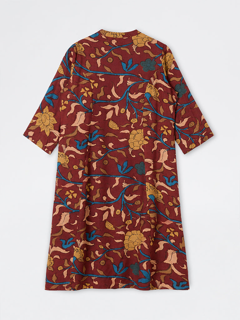 Diza Red Floral Printed A-Line Kurta
