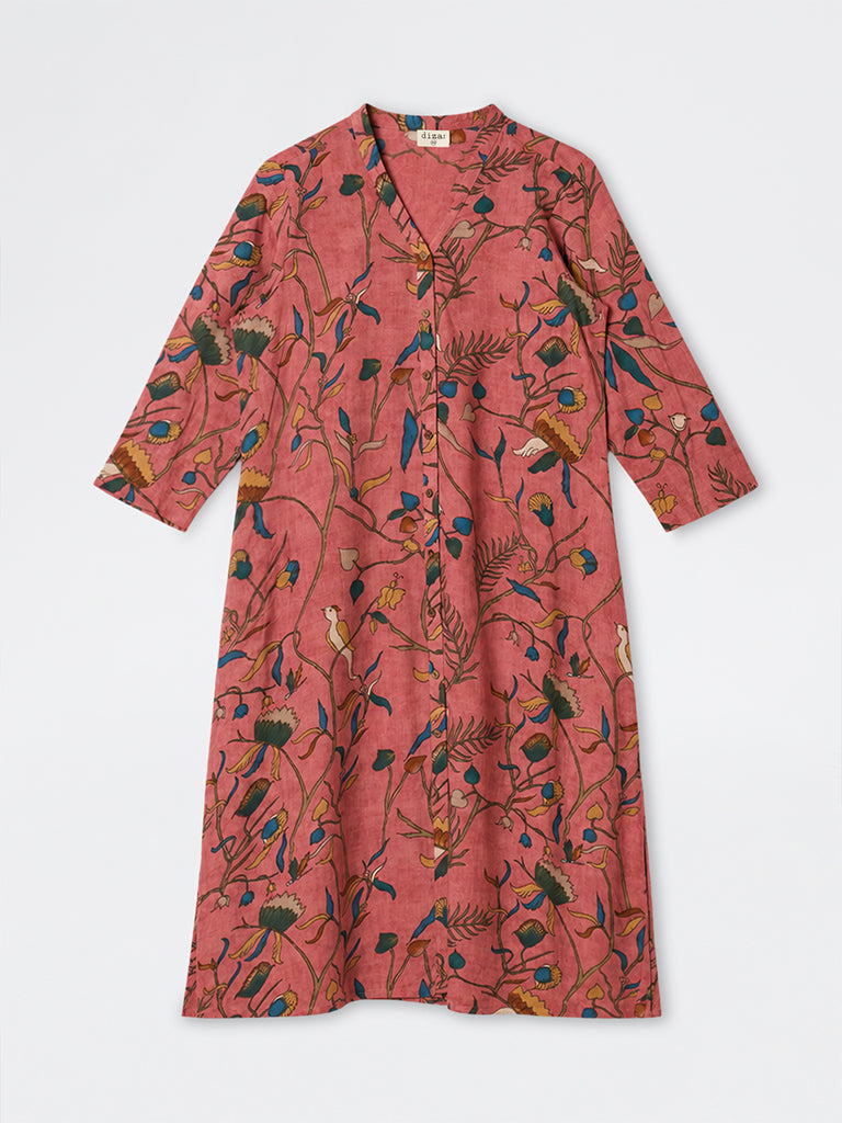 Diza Pink Floral Pattern A-Line Kurta