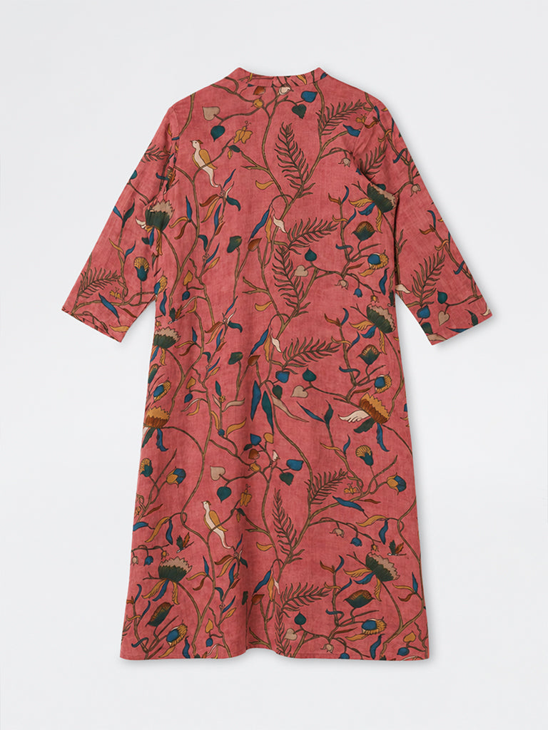 Diza Pink Floral Pattern A-Line Kurta