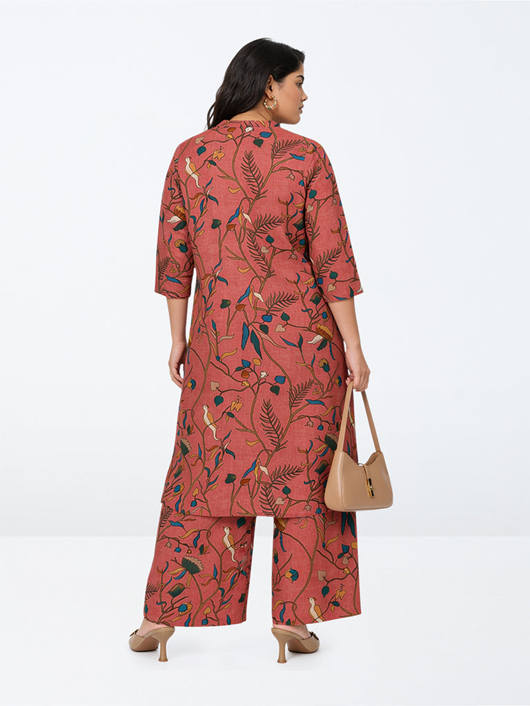 Diza Pink Floral Pattern A-Line Kurta