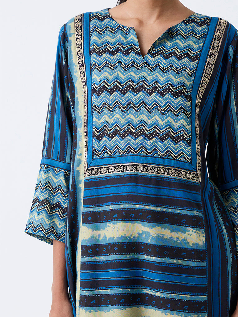 Utsa Indigo Printed A-Line Kurta