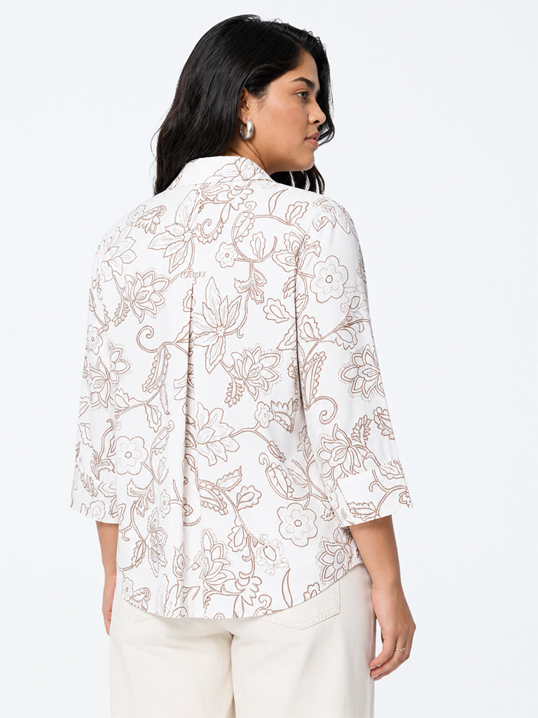 Gia Off-White Floral Printed Cotton Shirt