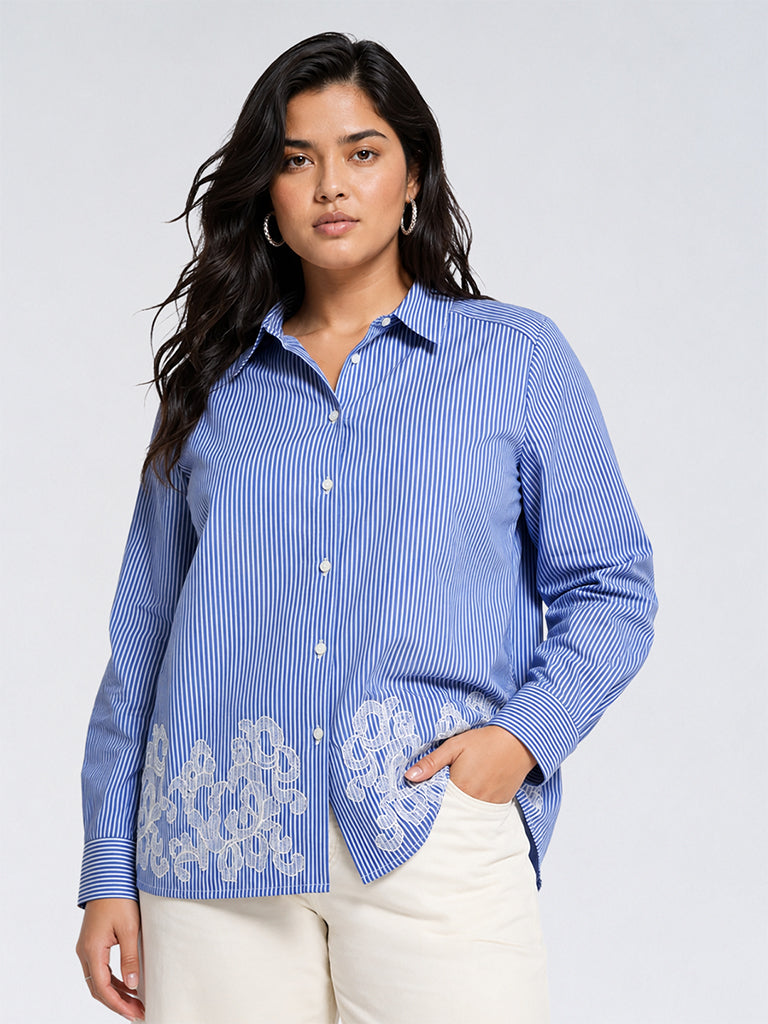 Gia Blue Striped Cotton Shirt