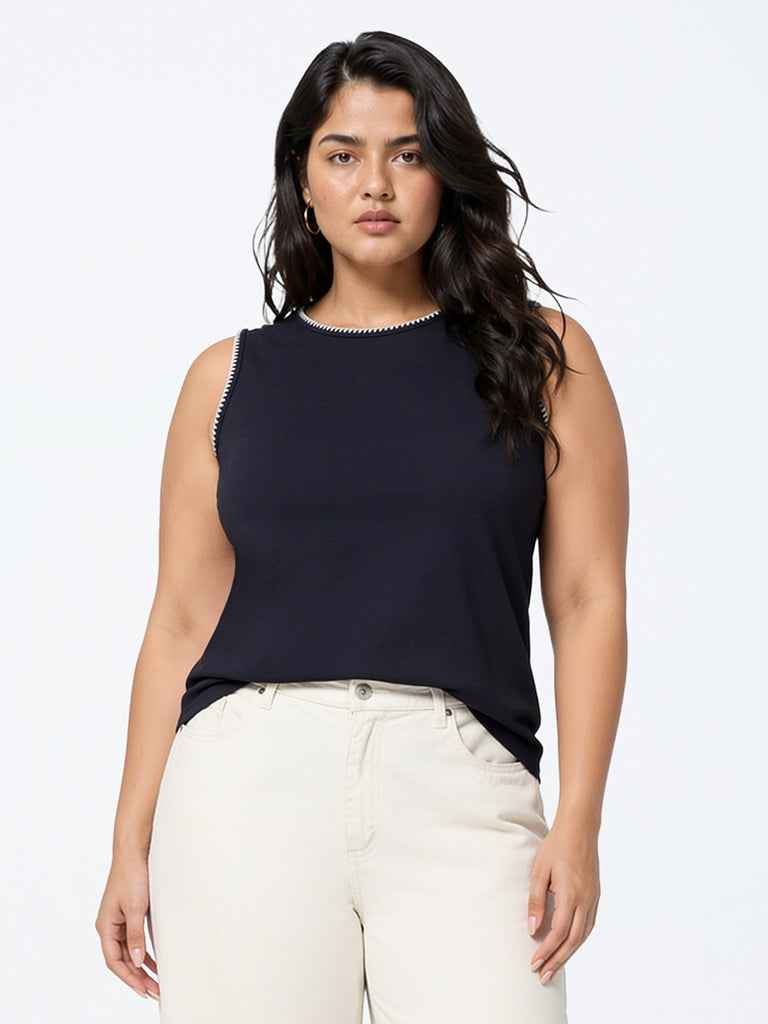 Gia Navy Embroidered Top